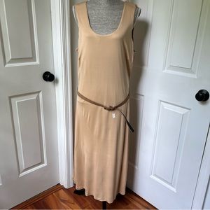 NWT Lauren Ralph Lauren Tan Belted Strechy Slinky Dress